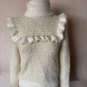 NWT Zara fuzzy gold foil Ruffle turtleneck sweater